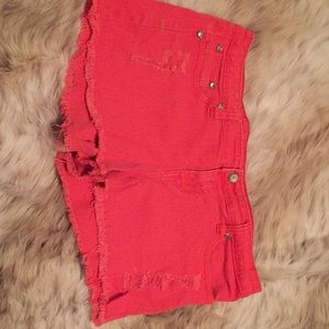 Rue 21 size 13/14 hot pink distressed jean shorts